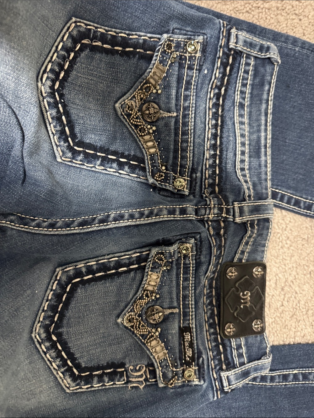 Miss Me Blue Bootcut Jeans with Contrast Stitching - Picture 4 of 4